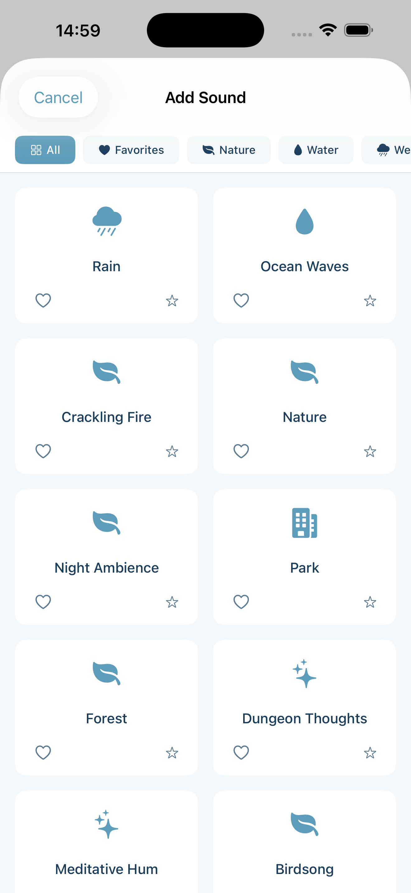 Aurina ambient sounds library - rain, ocean, forest