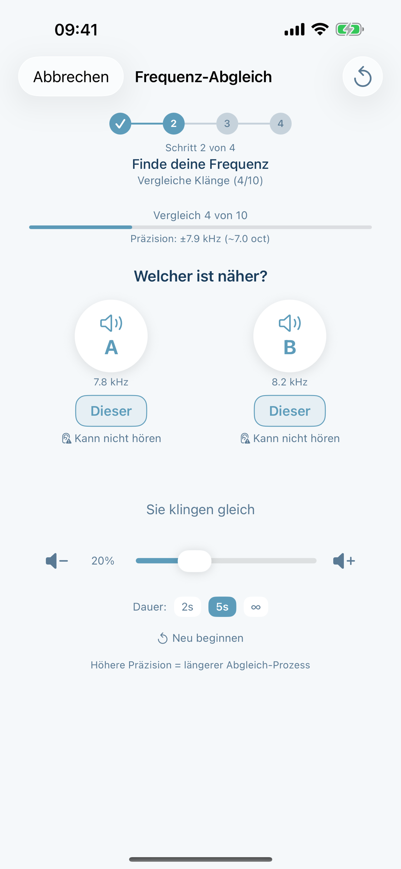 Aurina A-B comparison for tinnitus matching