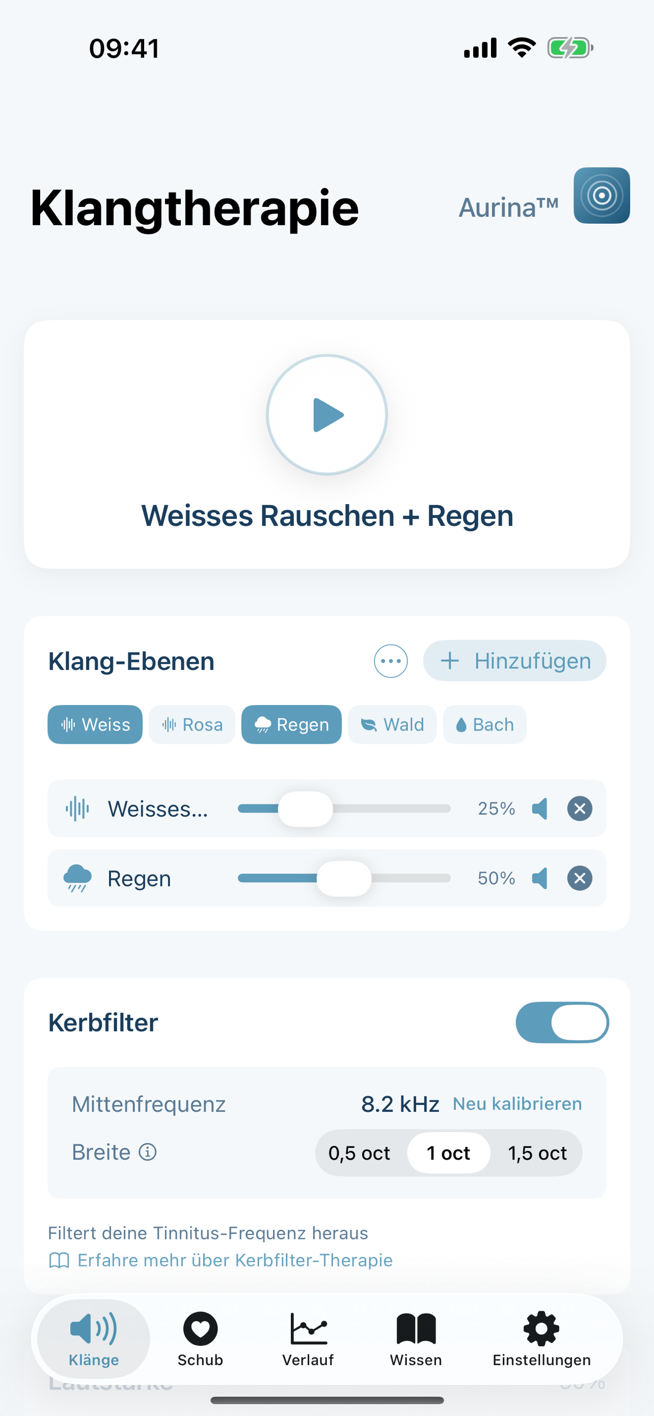 Aurina tinnitus relief app - Sound session with underlay mode