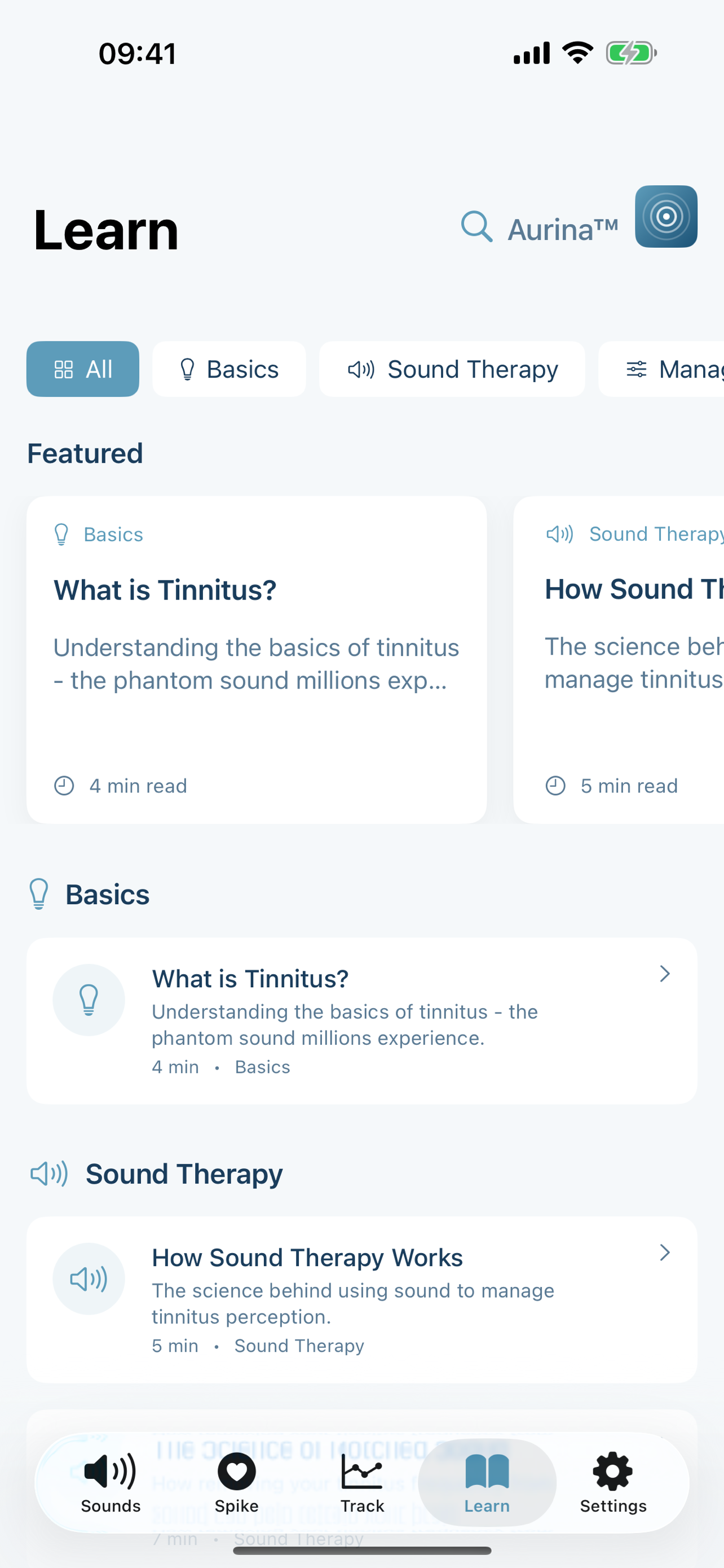 Aurina learn section - tinnitus education articles