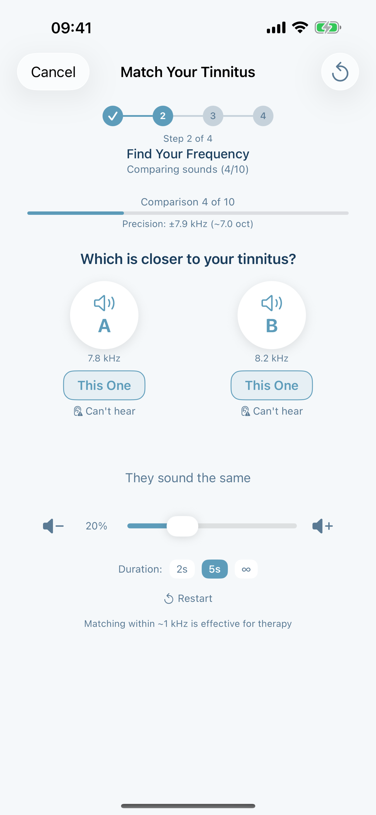 Aurina A-B comparison for tinnitus matching