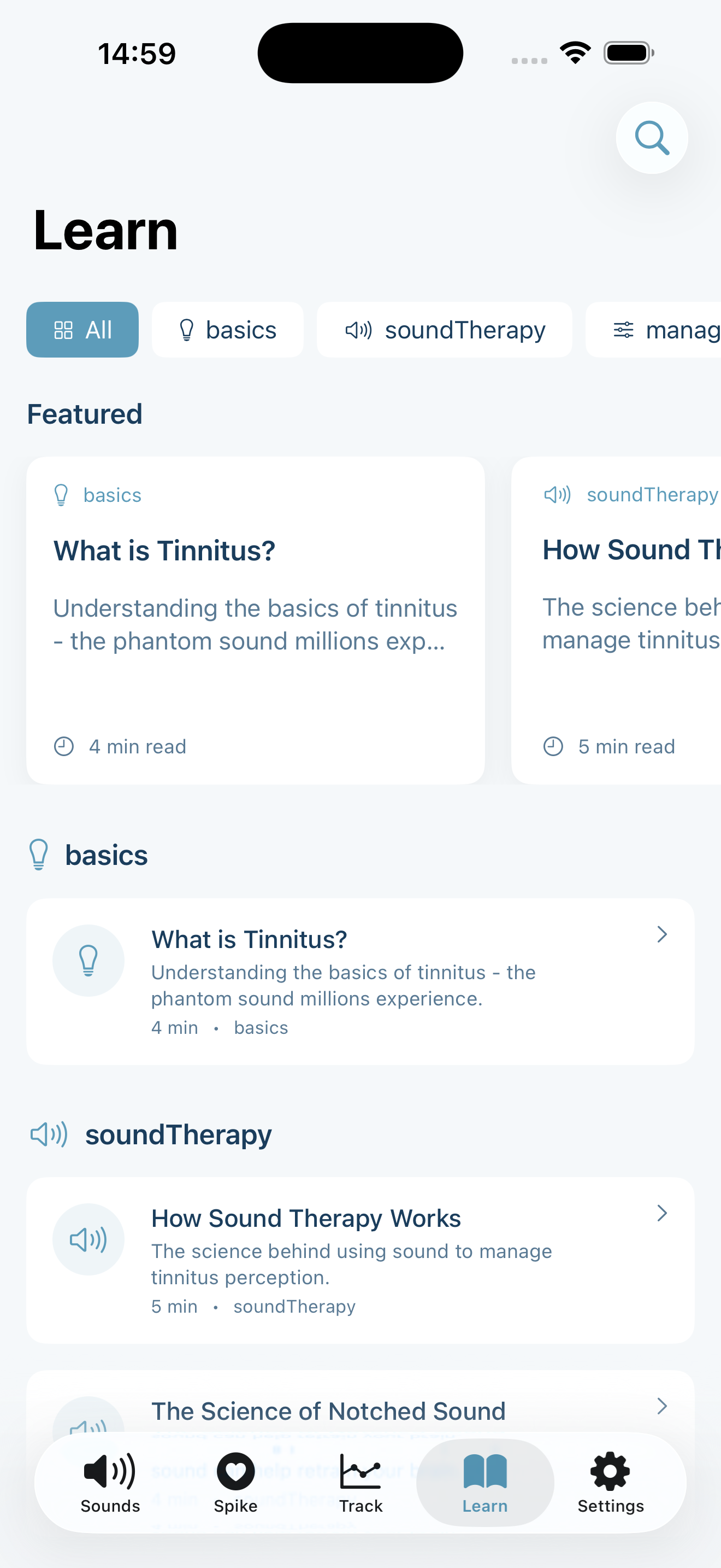 Aurina learn section - tinnitus education articles
