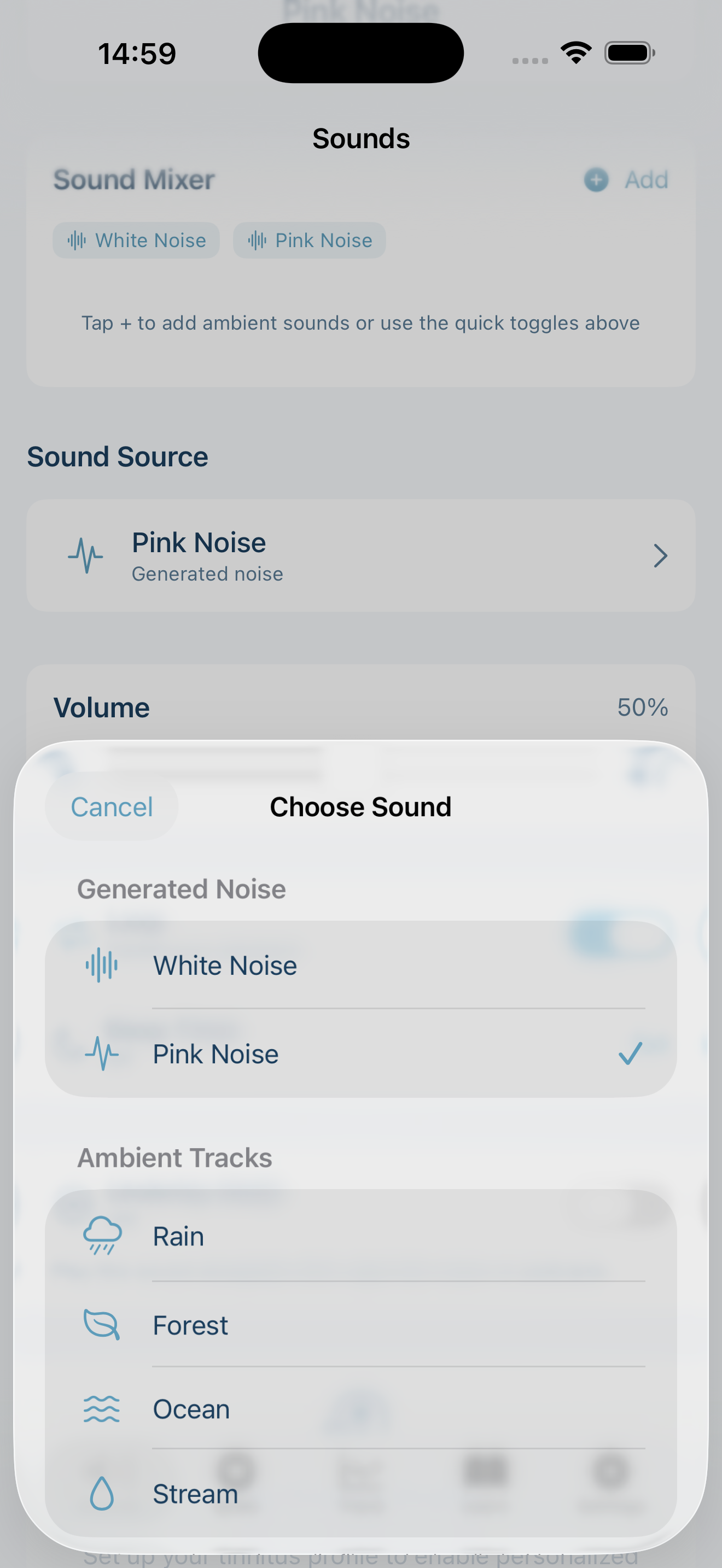 Aurina sound mixer with noise types